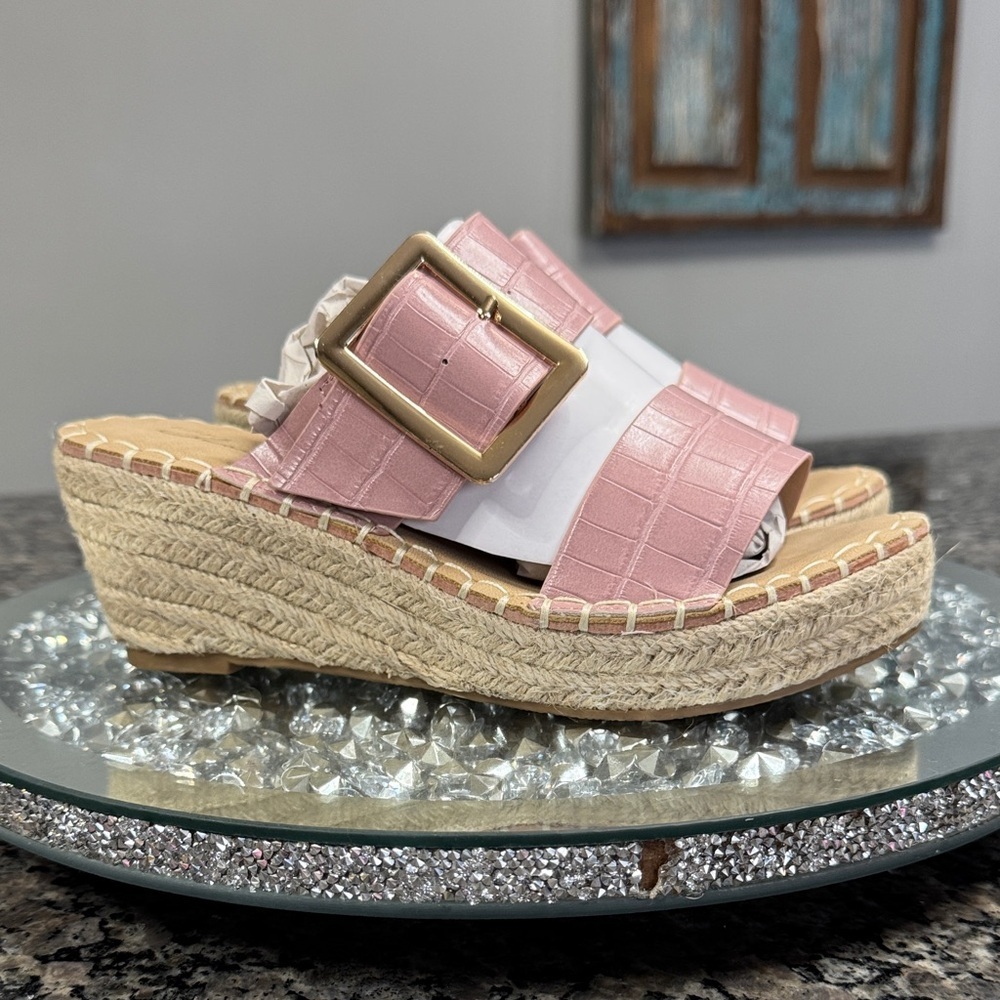 Vintage Havana Pink Croc-Embossed espadrilles Wedges NEW 6.5